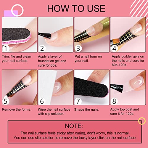 SAVILAND Builder Nail Gel Kit: 4 Colors Thickening Builder Nail Gel Clear White Pink Nudes Nail Strengthener Soak Off U V Extension Gels with 100PCS Forms Brush Pen Manicure Tools Home Salon DIY