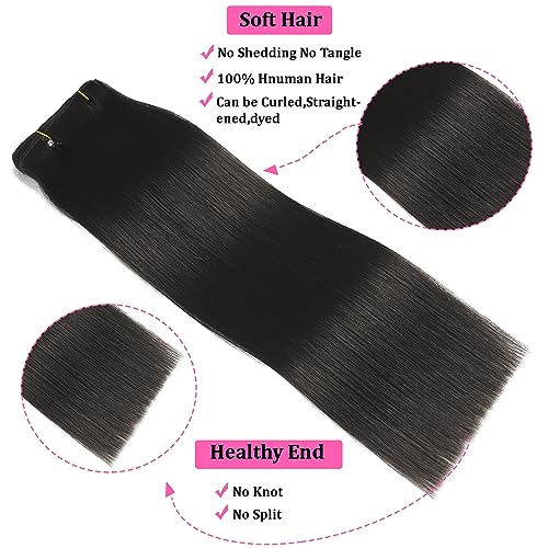 Clip in Hair Extensions Real Human Hair Clip in Extensions Black Women Remy Invisible Natural Straight Seamless 8pcs Double Weft #1B 16 Inch 2.8oz/80g