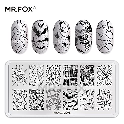 MRFOX 5 Pcs Nail Plates Stamping Set Marbled Punk Spider Web Heart Star Theme Leaf Nail Art DIY Stamping Template
