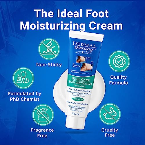 Dermal Therapy - Heel Care Cream, Foot Cream for Dry Cracked Heels, Intense Foot Moisturizer with Urea and AHA, Foot Lotion and Feet Exfoliator with Non-Greasy Formula, 3 o.z.