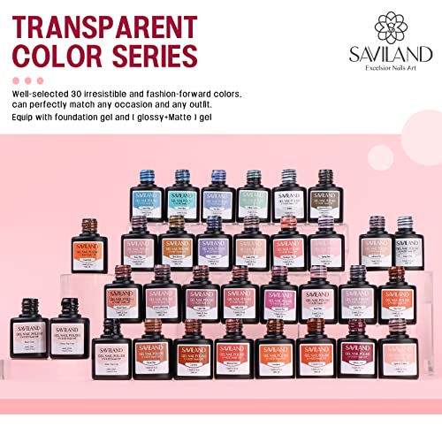 SAVILAND Jelly Gel Nail Polish Set, 30 Colors Translucent Nude Pink Transparent Nail Polish Set with 180 Sheer/Matte/Glossy Effects for Nail Salon DIY Home Christmas Holiday Gift Set