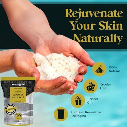 Aromasong Dead Sea Salt - Spa Bath Salt - 19 Lbs Fine Grain Bulk - 100% Pure - Better Absorbing Than Epsom Salt - Soak for Women & Men for Skin Issues and to Relax Tired Muscles - Resealable Pack.