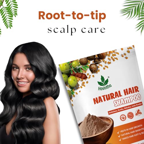 Havintha Natural Hair Shampoo with Amla, Reetha, Shikakai and Methi dana Powder for hair wash - 8 ounce | 0.5 pound | 227 grams (Pack of 1)