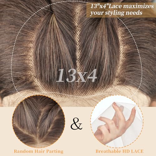 AISI HAIR 13x4 Ombre Blonde Straight Lace Front Wig for Women Synthetic Pre Plucked Blonde Glueless Wig With Baby Hair for Beginner Friendly 28inch