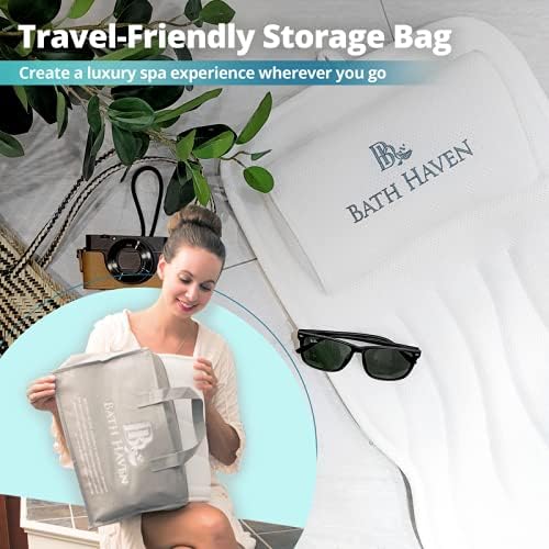 Bath Haven Bath Pillow for Bathtub - Full Body Mat & Cushion Headrest for Women and Men, Luxury Pillows for Neck and Back in Shower Tub or Jacuzzi - Powerful Suction Cups - Spa Accessories (Deluxe)