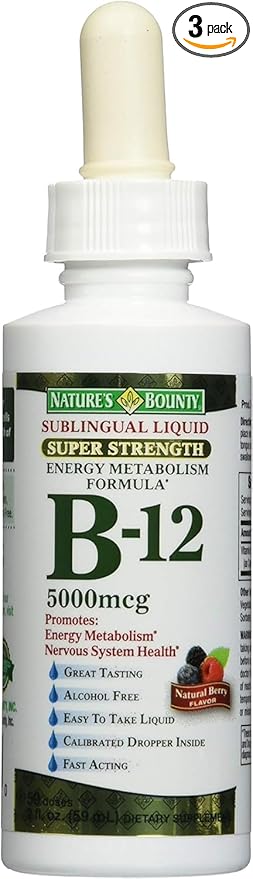 Nature's Bounty B-12 5000 mcg Sublingual Liquid Energy Health 2 oz (Pack of 3)