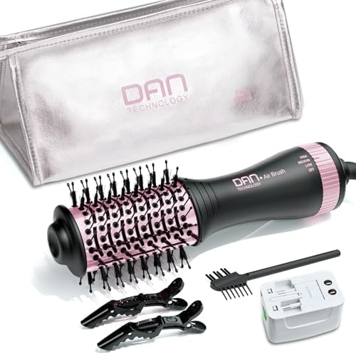 DAN Dual Voltage Hair Dryer Brush, Auto Dual Voltage 110V-120V/220V-240V Travel Hair Dryer Brush,Small Hot Air Brush with Multifunctional Conversion Plug,4 in 1 Blow Dryer Brush and Styler Volumizer