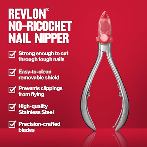 Revlon No-Ricochet Nail Nipper, Mess-Free Cuticle Remover Tool with Magnetic Shield for No Fly-Away Clippings, Made with Stainless Steel and Precision Blade, Easy Grip, 1 Count