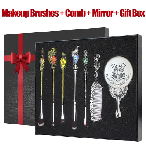 Pottter Makeup Brushes Harrry Gifts Comb Mirror with Gift Box for Eyeshadow Eyebrows Eyeliner Lips Concealer Contouring Highlighter Blending Wizard Wand Makeup Brushes Set