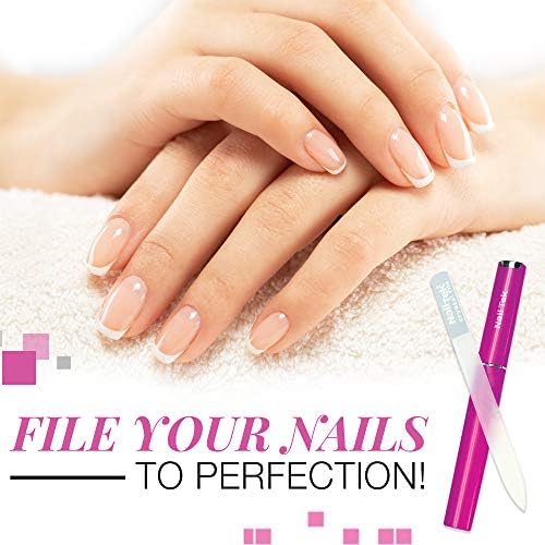 Nail Tek Crystal File - Glass Nail File with Case, Durable and Gentle for Healthy Nails and Cuticles - Travel-Friendly Design, Fuchsia, Medium 5"