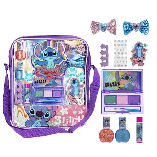 Disney Lilo and Stitch Makeup Filled Shoulder Bag Includes Lip Gloss, Nail Polish, Hair Bow & More! for Girls, Ideal for Ages 3 and Up Perfect for Parties & Makeovers by Townley Girl