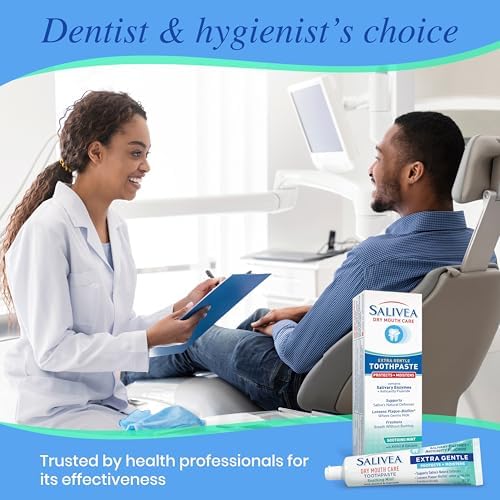 SALIVEA Gentle Toothpaste for Dry Mouth Care, 4.3 oz Tube, 2 Pack, Anticavity with Fluoride, Natural Salivary Enzymes, Vitamin E & Aloe Vera, Cleans, Moisturizes & Refreshes Breath, Soothing Mint