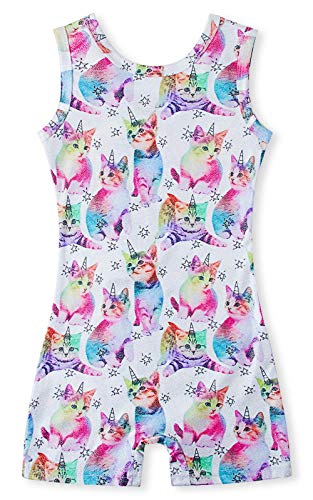 Funnycokid Gymnastics Leotards for Girls Galaxy Star Outfits One Piece Biketard Sparkly Unitard with Short, 5-6 Years