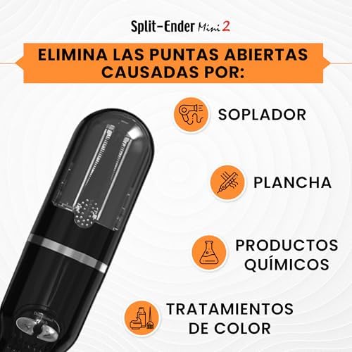 Split Ender Mini 2 - Cordless Split End Hair Trimmer, Solution for Dry and Damaged Hair, Rechargeable Trimmer for Broken and Brittle Split Ends, Hair Styling Tool- Black