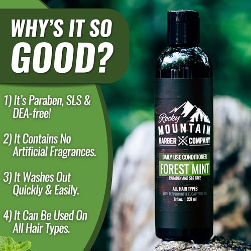 Rocky Mountain Barber Company Men's Conditioner - Tea Tree Oil, Peppermint & Eucalyptus for All Hair Types - 8oz