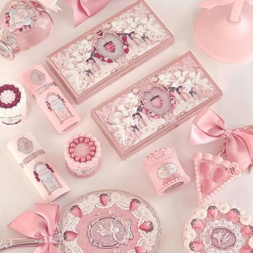Flower Knows Strawberry Cupid 12 Pack Makeup Gift Box Set,Lip Cream×2+Liquid Blush×2+Makeup Palette×1+Hand Mirror×1+Solid Perfume×1+Hair Clip×1+Cushion Powder Puff×2+Eyeshadow Brush×1+Gift Box×1