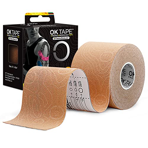 OK TAPE PRO Kinesiology Tape, 2inch x Long Roll 16ft Free Cut Tape, Elastic Athletic Tape Therapeutic Latex Free, Beige+Beige