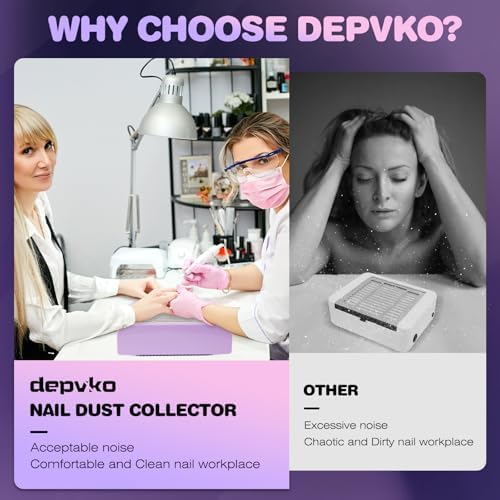 Nail Dust Collector Machine Professional: 60W Powerful Dust Collector Nail Tech Vacuum Fan Extractor with Reusable Filter and Brush for Acrylic Gel Nail Polish Manicure Pedicure Tool (Purple)