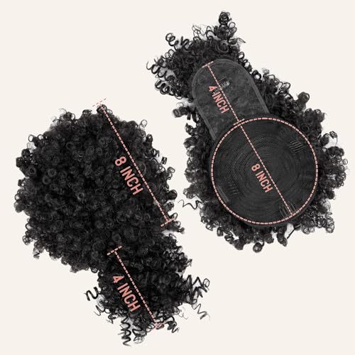 Drawstring Ponytail for Black Women, Afro Puff Kinky Curly Hair Ponytail Extension with Bangs Black Updo Natural Hair Ponytail (1B Natural Black)