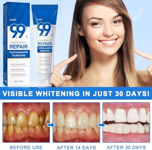 9.9% Nano Hydroxyapatite Toothpaste 2Pcs - Gum Care Strengthen, Repairs Teeth and Reduces Sensitivity, Provides Long-Lasting Freshness, Prevent Cavities, Naturally Whiter Teeth, Fluoride-Free