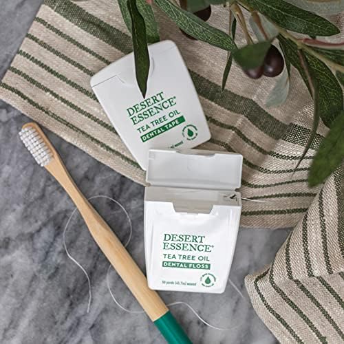 Desert Essence Tea Tree Oil Dental Tape – Pack of 6, 30 Yards Each – Naturally Waxed with Beeswax, Thick No-Shred Flossing Tape – Removes Food Debris, Antiseptic, Gluten-Free, Cruelty-Free