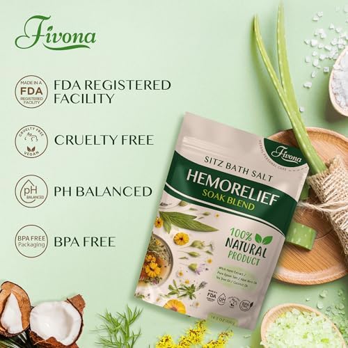 Fivona Sitz Bath Soak Blend for Hemorrhoids and Postpartum Recovery - Epsom Salt and Essential Oils Soaking Mix - 14.1 oz - Natural Care for Fissures and Bartholin Cysts