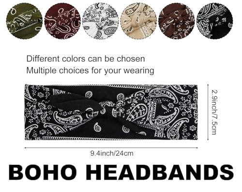 6 Packs Bow Headbands for Women Girls Boho Bandana Headband Paisley Printed Head Bands for Women’s Hair Non Slip Cute Knotted Womens Hairbands Head Wraps Turban Hair Accessories