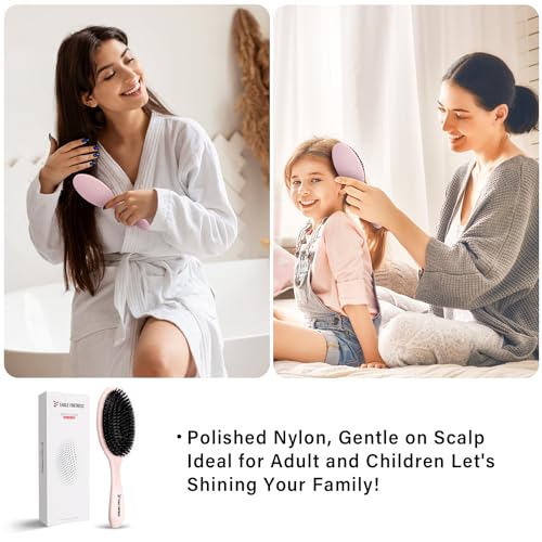 Glidease Matte Boar Bristle Hair Brush with Nylon Refined Smooth Bristle for Women, Men, and Kids - Effortless Detangler Hair Brush Ideal for Thick, Thin, Fine All Hair (Pink)