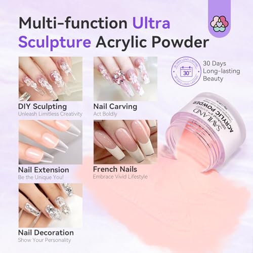 SAVILAND Acrylic Powder: 4PCS 1oz 30g Clear White Nudes Pink Colored Acrylic Nail Powder Keratin Acrylic Powder Set Professional Nail Powder for Nail Extension Carving 3D Nail Art Manicure Salon