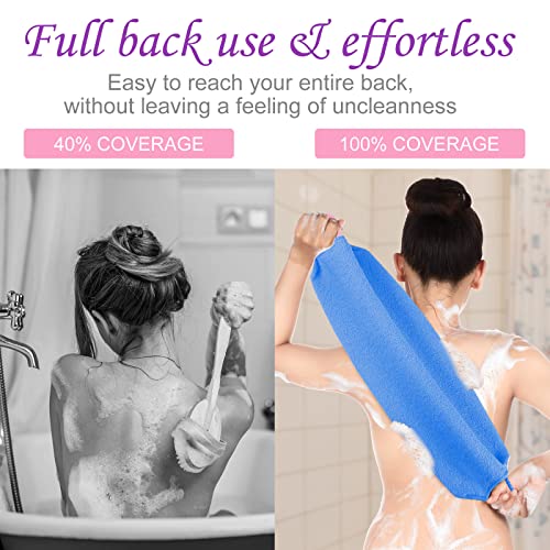 Lounsweer 7 Pieces Exfoliating Back Scrubber for Shower with Handles Nylon Back Exfoliator Washers Stretchable Pull Strap Exfoliating Loofah Washcloth for Women Men Body Deep Cleaning Massages