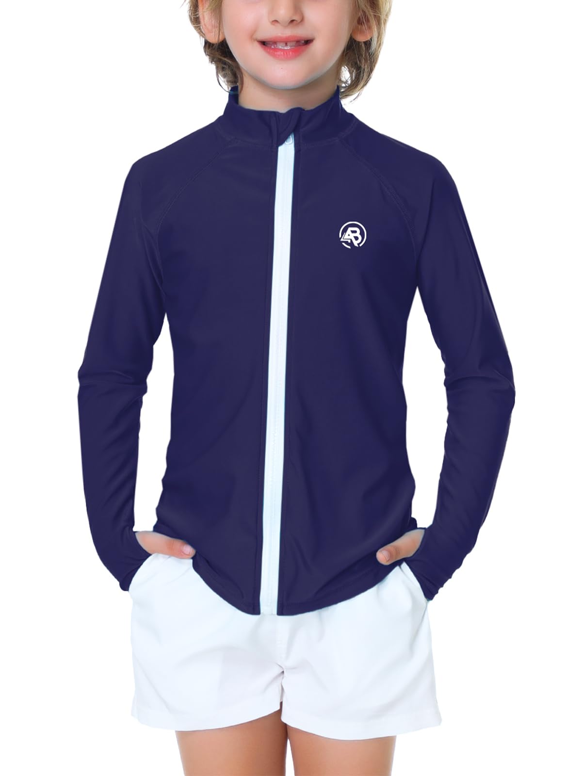 Kids Rash Guard Uv Swim Shirt Boy UPF 50+ Long Sleeve Sun Protection Swimwear Top with Thumb Holes Navy 9-10Y