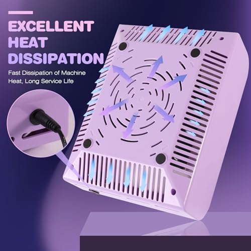 Nail Dust Collector Machine Professional: 60W Powerful Dust Collector Nail Tech Vacuum Fan Extractor with Reusable Filter and Brush for Acrylic Gel Nail Polish Manicure Pedicure Tool (Purple)