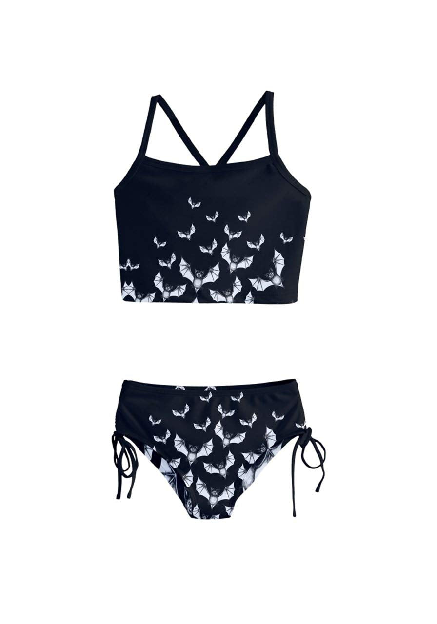 PattyCandy Flying Bats Black Halloween Girls Tankini Swimsuit Set - 10