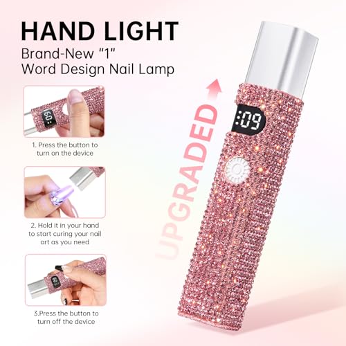 Flash Cure Handheld UV Light for Gel Nails Mini LED Nail Lamp Rechargeable Portable Nail Dryer Fast Curing DIY Pink Diamond