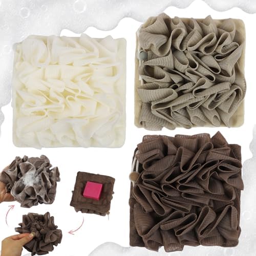 3pcs Leeffa Loofah Washcloth, 2-in-1 Shower Washcloth Loofah for Exfoliating, Shower Sponge for Body (BeigeMix)