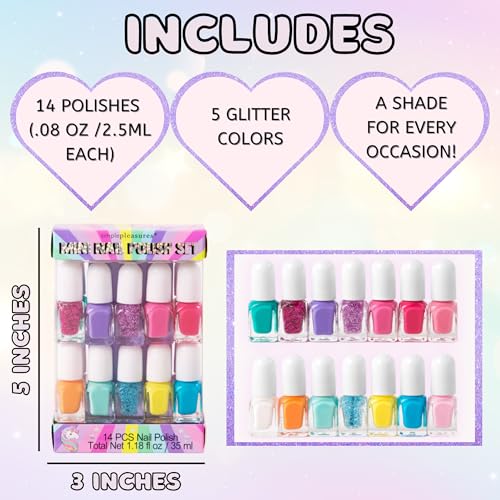 SIMPLE PLEASURES Unicorn Rainbow Kids Nail Polish Set for Girls – 14 Water-Based Non -Toxic Nail Art Kit - Gift Set for Ages 7-12
