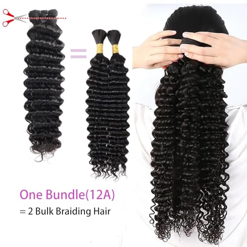 Deep Wave Bundles Human Hair 16 18 20 Inch Deep Curly Bundles 12A Grade 100% Unprocessed Brazilian Virgin Hair Wet and Wavy Bundles Double Weft Natural Black Color