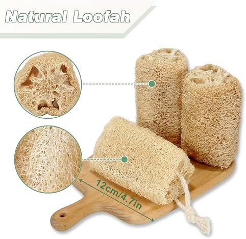 Natural Loofah Sponge Organic Loofa Set 6 Pack,Exfoliating Body Scrubber Shower Luffa Men and Women for Bath Cleaning Skin Back and Face Eco Tool