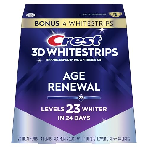 Crest 3D Whitestrips Age Renewal – Teeth Whitening Kit, 24 Treatments (20 + 4 Bonus), Each with 1 Upper/1Lower, 48 Strips – Crest 3DWhite Teeth Whitening Strips