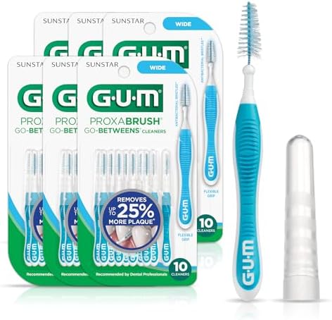 GUM Proxabrush Go-Betweens - Wide - Interdental Brushes - Soft Bristled Dental Picks for Plaque Removal Health - Safe for Braces & Dental Devices, 10ct (Pack of 6)