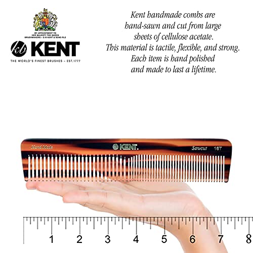 Kent 16T-16TG Fine Tooth and Wide Tooth Comb for Daily Grooming, Handmade Styling Comb for All Hair Types, Styling and Detangling Combs for Men and Women
