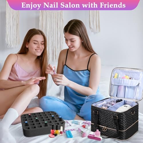 Nail Polish Organizer Case - Holds 84 Bottles Nail Polish & Nail Lamp Large Nail Polish Organizer Bag for Manicure Tools, Nail Polish Kit (Black)