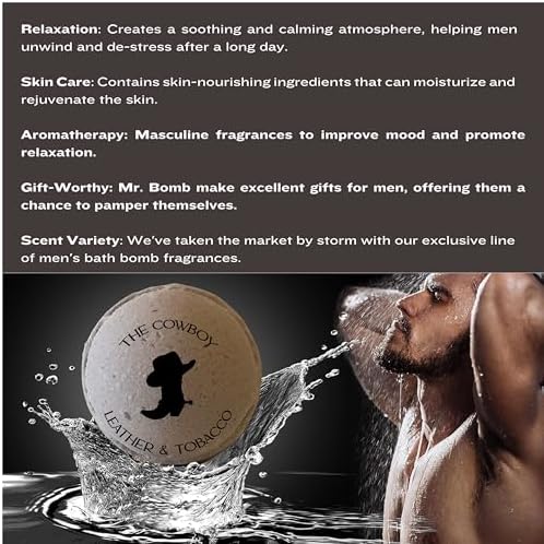 Mr. Bomb Dude Bath Bombs for Men, Infused for Guy Relaxation, Gift for Him, Manly Bath Soak, Masculine Scents for Men, Relaxing Bliss for The Gents - USA Crafted 6 Pk Male Set, Cowboy-Up Collection