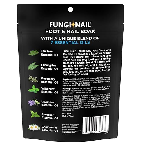 Fungi-Nail Foot & Nail Soak with Tea Tree Oil - Moisturize, Reduce Foot Odor, & Soothe Aching Feet - A Therapeutic Blend of Rich Mineral Epsom Salt, Pure Sea Salt, and 7 Essential Oils - 1 Pound