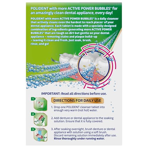 Polident Overnight Whitening Antibacterial Dental Appliance Cleanser Tablets, 90 Count (2 Pack)