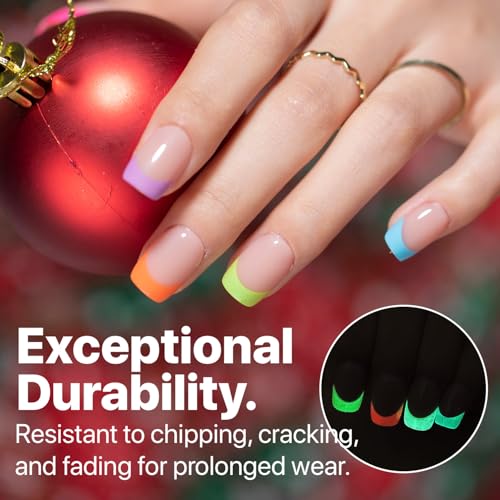 SXC Cosmetics X-Pro Tips French Tip Press On Nails - Bright Pastel Glow in the Dark Series (GLOW113KIT-XS Square)