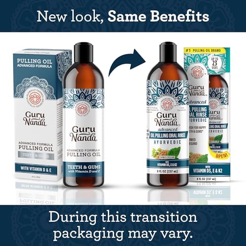 GuruNanda Advanced Oil Pulling Mouthwash for Enhanced Oral Care with Sesame & Oregano Oil, Promotes Deep Cleaning for Healthy Teeth & Gums, Alcohol-Free, 8 Oz