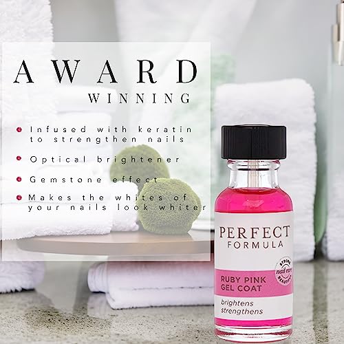 Perfect Formula Ruby Pink Gel Coat - Nail Strengthener, Keratin Nail Treatment, Gemstone Pink Gel Nail Polish - Nail Strengthener for Damaged Nails - Made In The USA .60 fl oz.