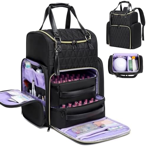 Nail Polish Organizer, Nail Polish Organizer Holds 80 Bottles (15ml-0.5 fl.oz) and Nail Lamp, Nail Polish Case with 2 nail polish Bag, Portable Travel Backpack for Nail Tech Supplies Manicure Tools
