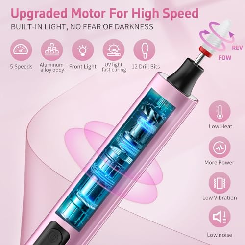 Cordless Nail Drill Electric File with UV Nail Lamp: Professional for Acrylic Gel Dip Powder Nails Portable Nail Drill Machine Kit for Manicure Pedicure Nail Set Rechargeable Lightweight